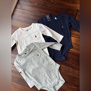 GAP Navy, Gray, and White Long Sleeve Bodysuit Trio